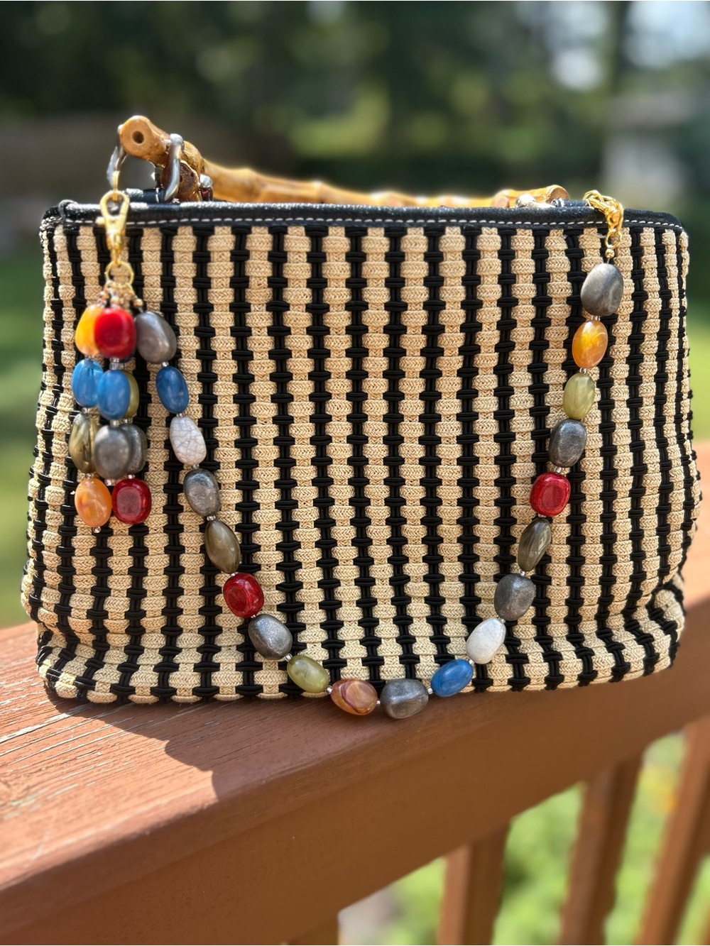 Handmade beaded bag chain with upcycled beads